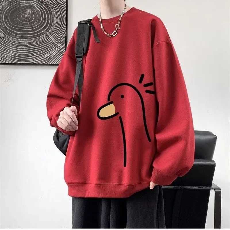 M-8XL SweatshirtsMen Oversized Sweatshirt Fashion Loose Yellow Duck Print Long Sleeve Couple Clothes M260312
