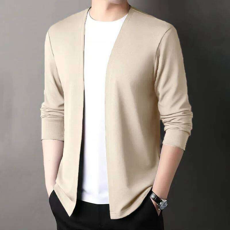 New Cardigan for Men, Thin Spring and Outerwear, Long Sleeve Casual Trendy Versatile Pure Color Slim Fit Autumn