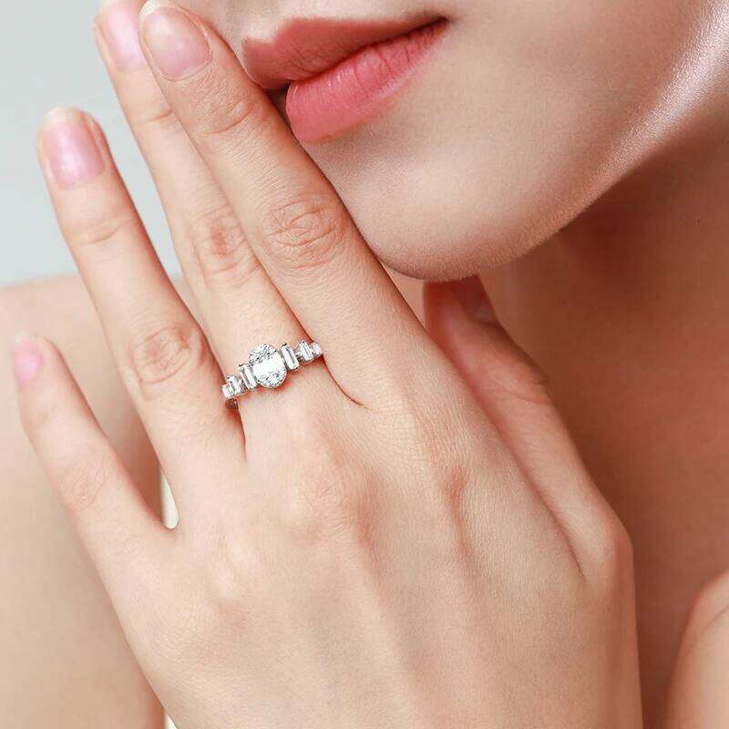 Ailmay 925 Sterling Silver Fashion Oval Shining Clear Zircon Rings For Women Wedding Engagement Fine Female Jewelry H260312