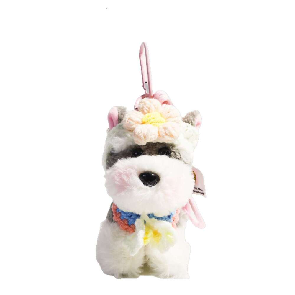 Wholesale Cute Schnauzer Puppy Bag Girls Plush Doll Backpack Pendant Flower Keychain Gift