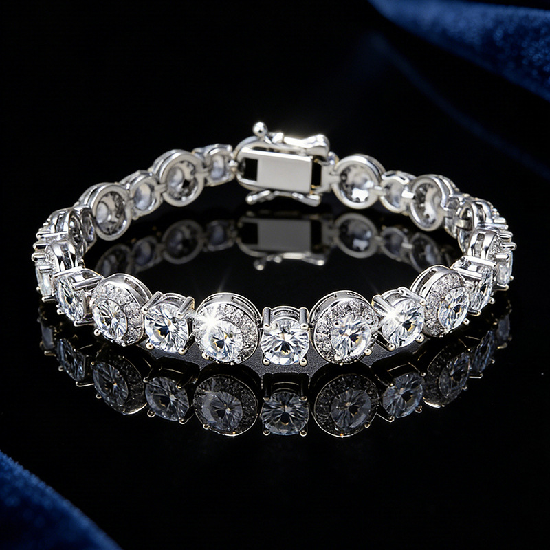 Elegant 18K Gold Plated CZ Diamond Halo Link Bracelet Shiny Round Crystal Bracelet Trendy Statement Jewelry for Women & Girls Choucong Lover Gift