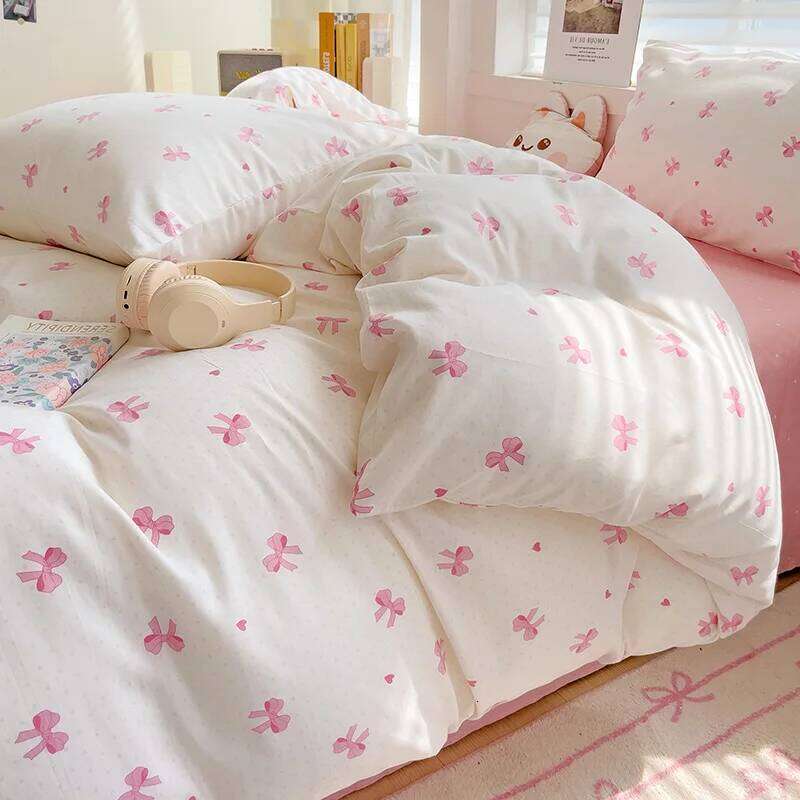 Adorable Minimalist 100% Cotton Duvet Cover Set with Pillowcases - Single or Double Bed Sizes, Add Touch of Cuteness to Bedroom H260312