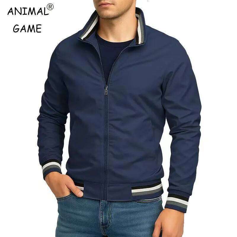 New Men's Solid Color Windbreaker Stand Collar Coats Lightweight Waterproof Outdoor Tops Men Jacket Outerwear Streetwear 26H0311