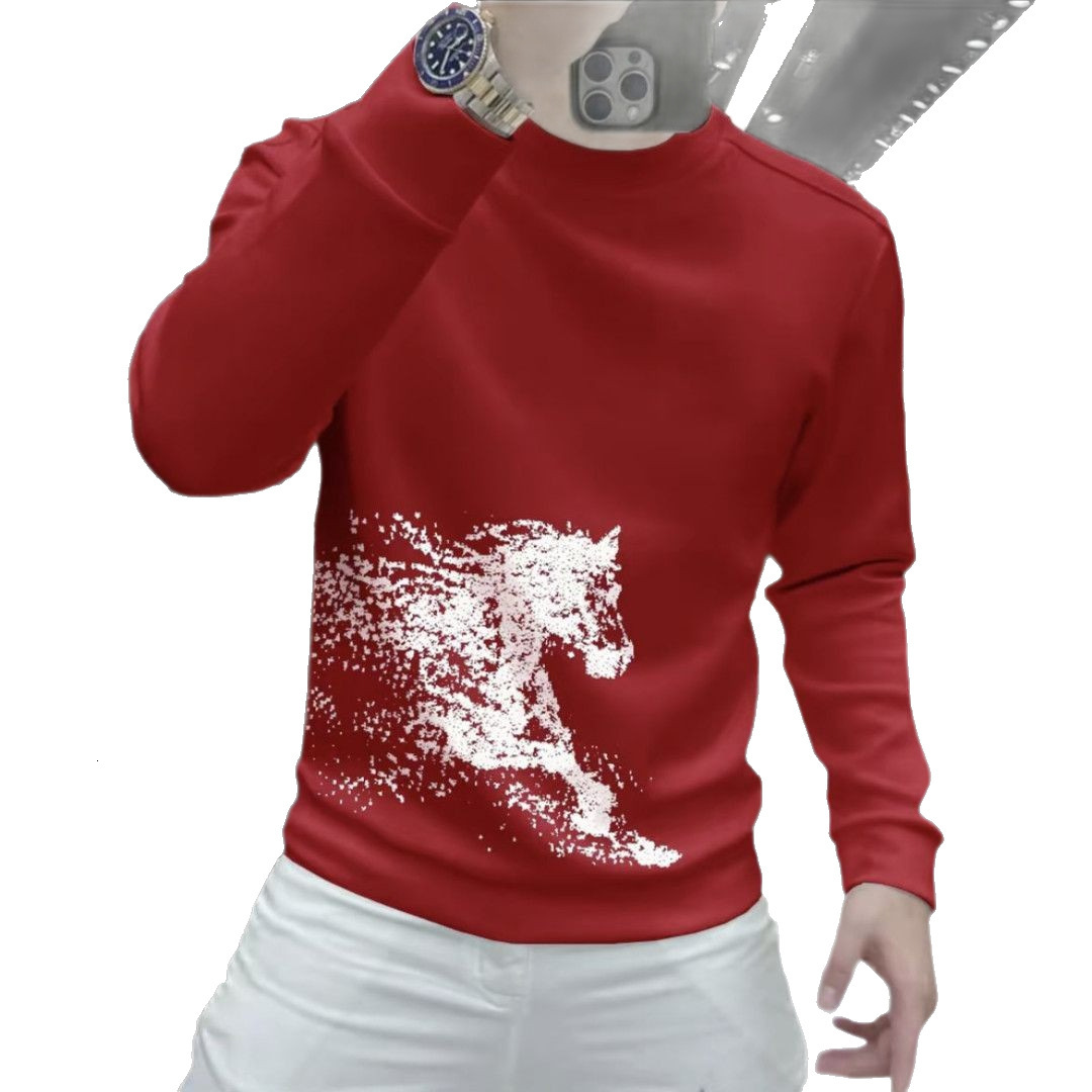 2026 Yer Of The Designer Hoodie Horse Red Swetshirt For Men Festive Red Clothing For The Zodic Yer New Verstile Csul Slim-fit Top