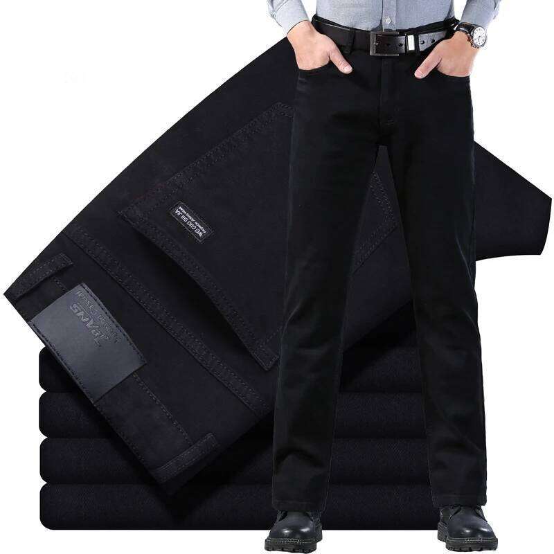 Men Classic Advanced Fashion Brand Pure Black Jeans Man Soft Breathe Stretch Slim Straight Denim Trousers Mens Pants Overalls 26Y0312
