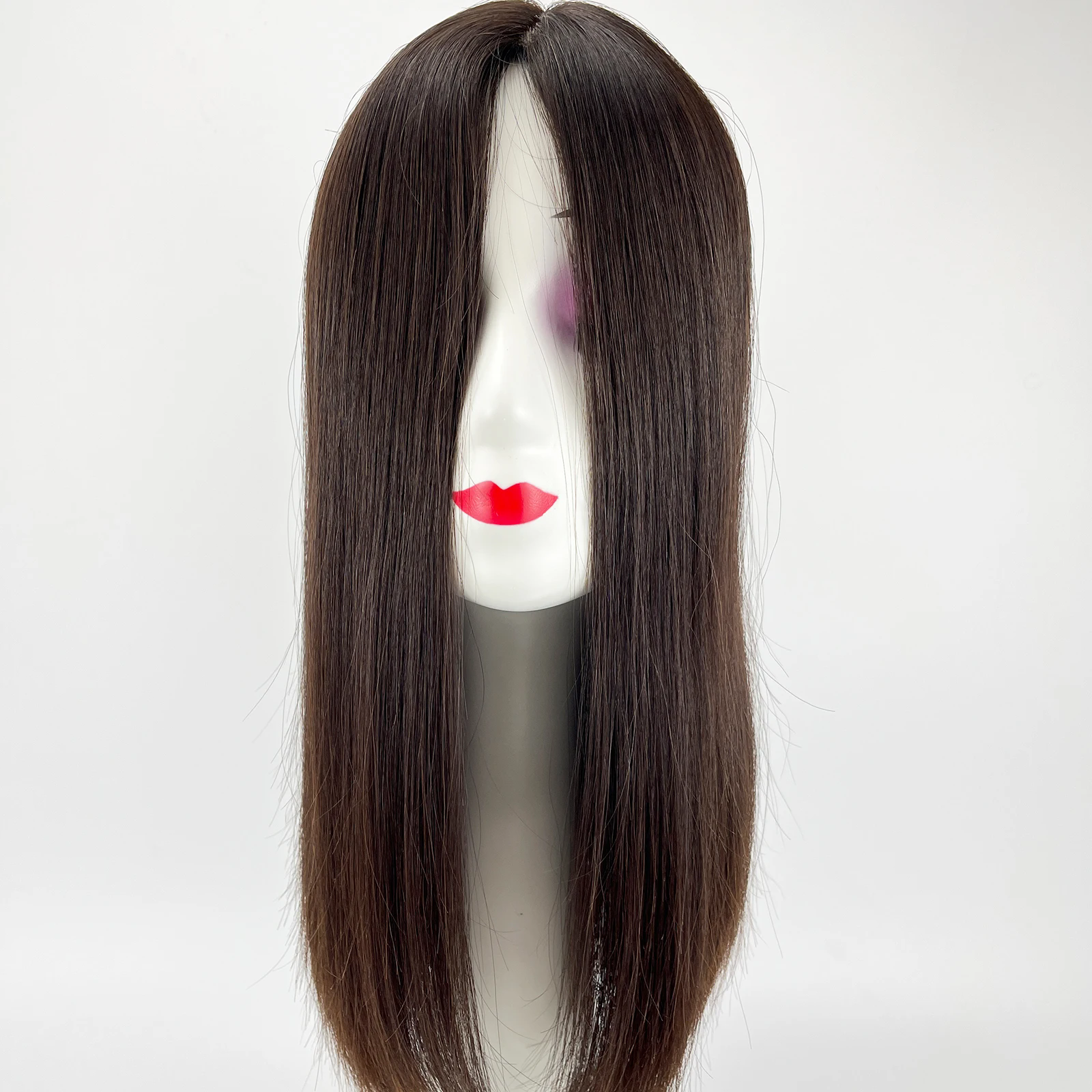 Dark Brown Jewish Topper Real Virgin European Human Hair Kosher Sheitels for White Women Silk Top Hairpieces Natural Scalp