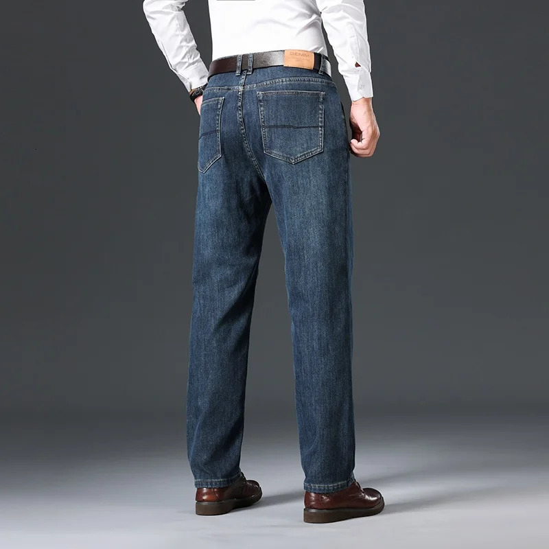Winter Wool Lining Thickened Jeans Classic Mens Loose Straight Fleece Warm Business Casual Trousers Antifreeze Denim Pants 260228