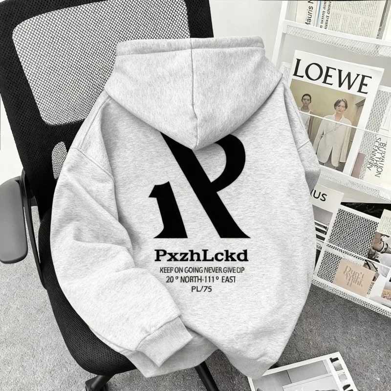 Mens High Street RP Letter Print Hoodie Heavyweight Pullover Back Graphic Design Streetwear Sweatshirt Trendy Casual Top M260312