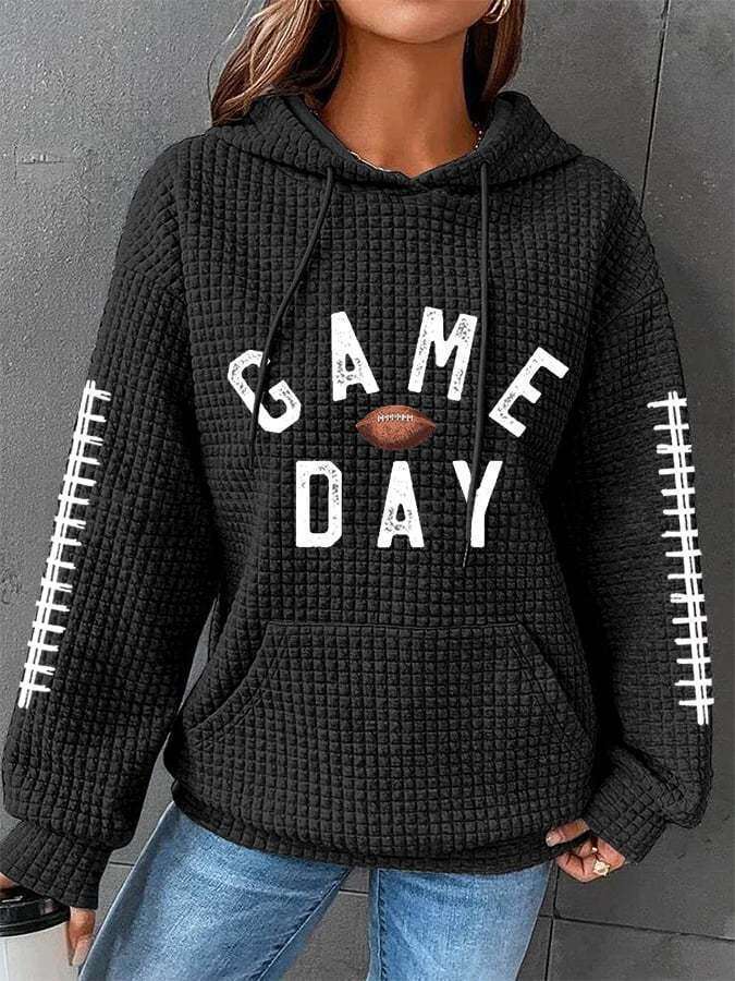 Women's Football Print Cozy Textured Hoodie Perfect for Casual Outings and Sports Events Comfortable Pullover