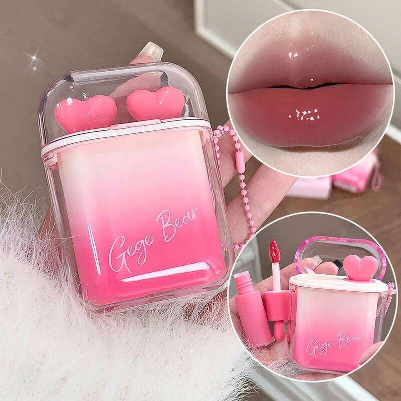 GEGE BEAR Water Gloss Velvet Lip Glaze Combination Two-pack Mirror Matte Headphone Shaped Pendant Lipstick W260311