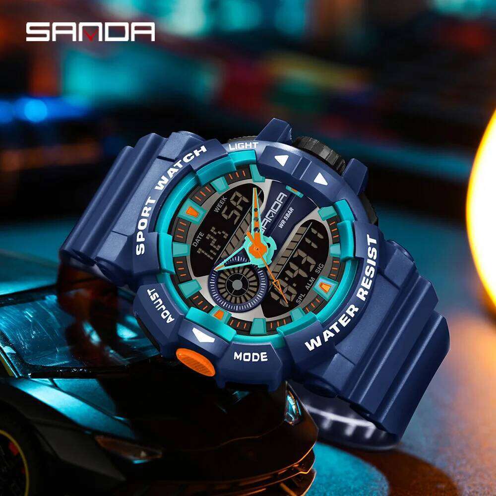SANDA 3310 Fashion Men's Military Sports Multi functional Waterproof LED Dual Display Electronic Watch