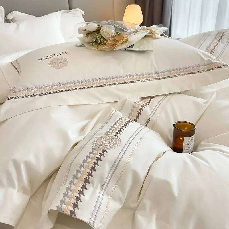 Light Style 120 Thread Count Pure Four Piece Set Embroidered All Cotton Quilt Cover Premium Feeling Bed Sheet H260312
