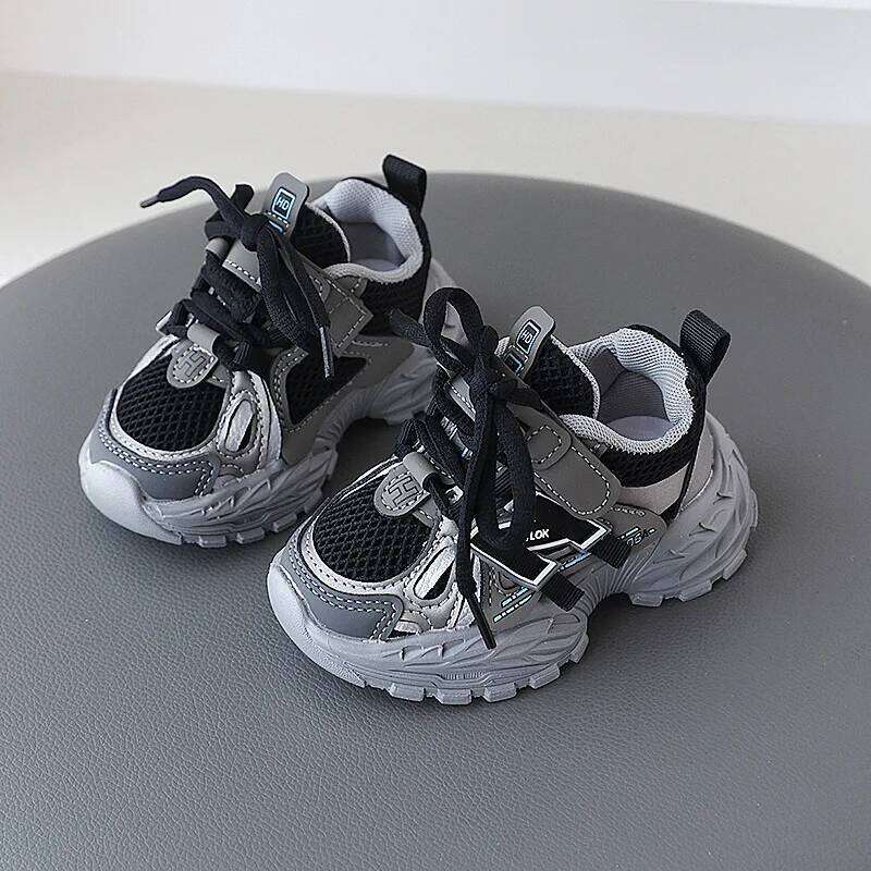 Children Sport Kids Sneakers Spring Autumn Toddler Fashion Design Boys Girls Lace-up Casual Shoes Gray, Black H260312