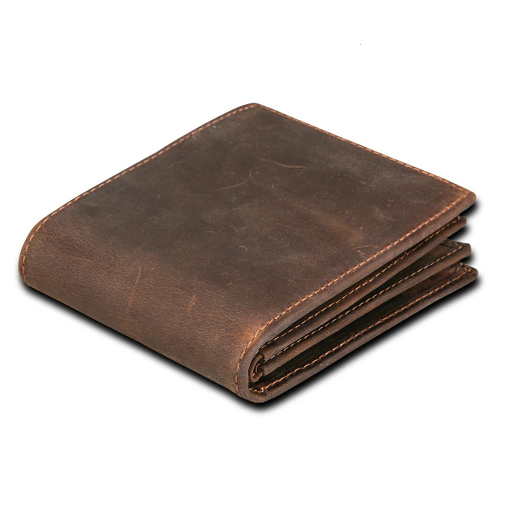 RFID Blocking Mens Oil Wax Skin Wallet Man Vintage Cow Genuine Leather Wallet Male Handmade Billfold Coin Purse Short Wallets 260304