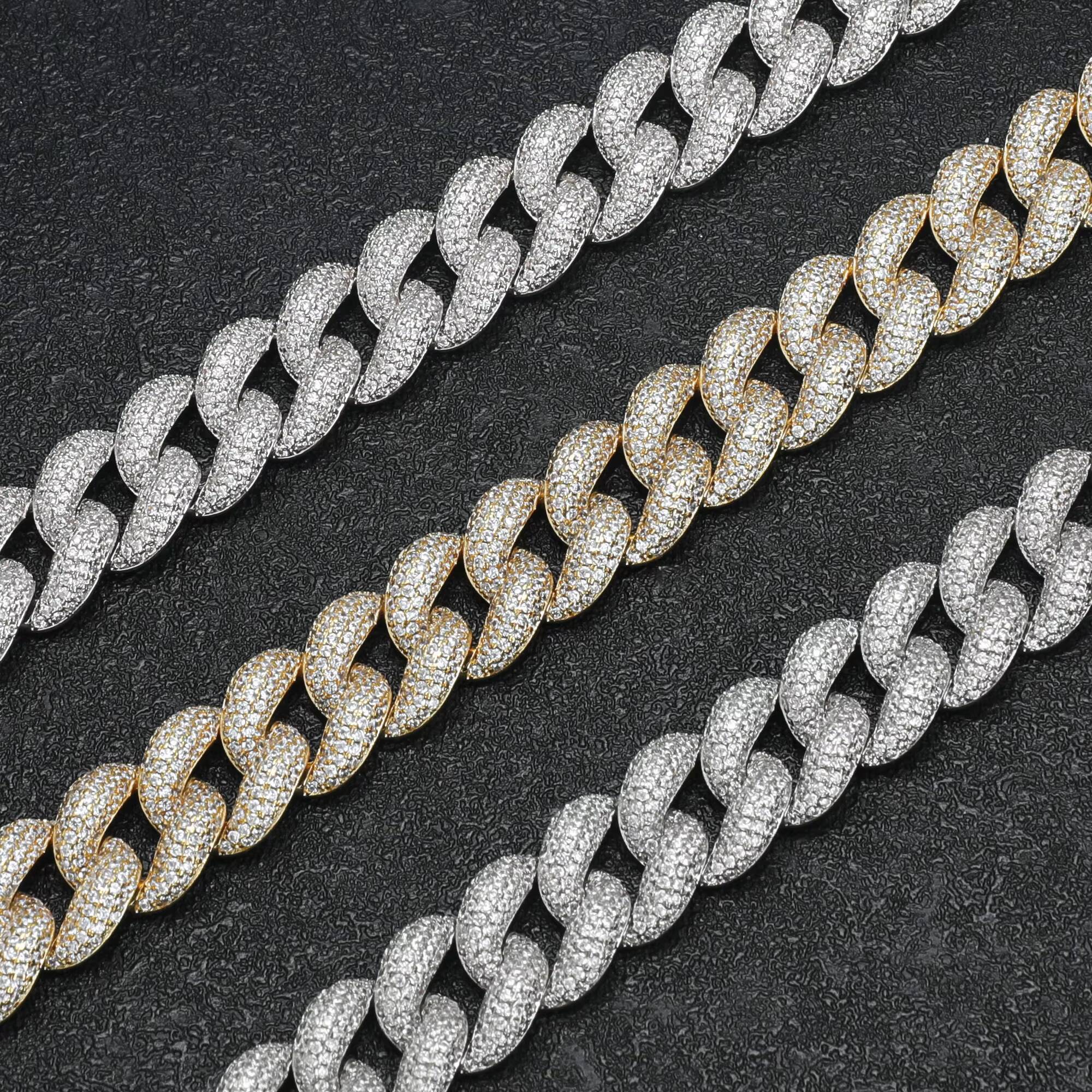 Diamond Chain 925 Mens Ladies Moissanite Cuban 15mm Sterling Silver Full Iced Out Moissanite Cuban Link Chain