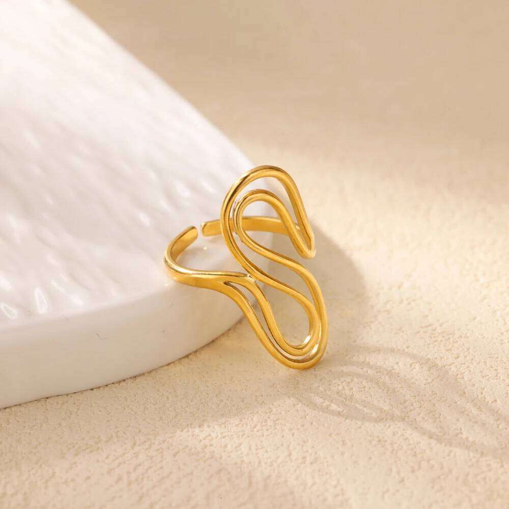 Stainless Steel Hollow Twisted Line Rings For Women Gold Color Opening Couple Ring Aesthetic Wedding Christmas Jewelry Gift H260312