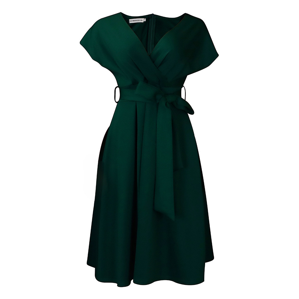 Womens Sexy Deep V-Neck A-Line Flared Dress Evening Gown