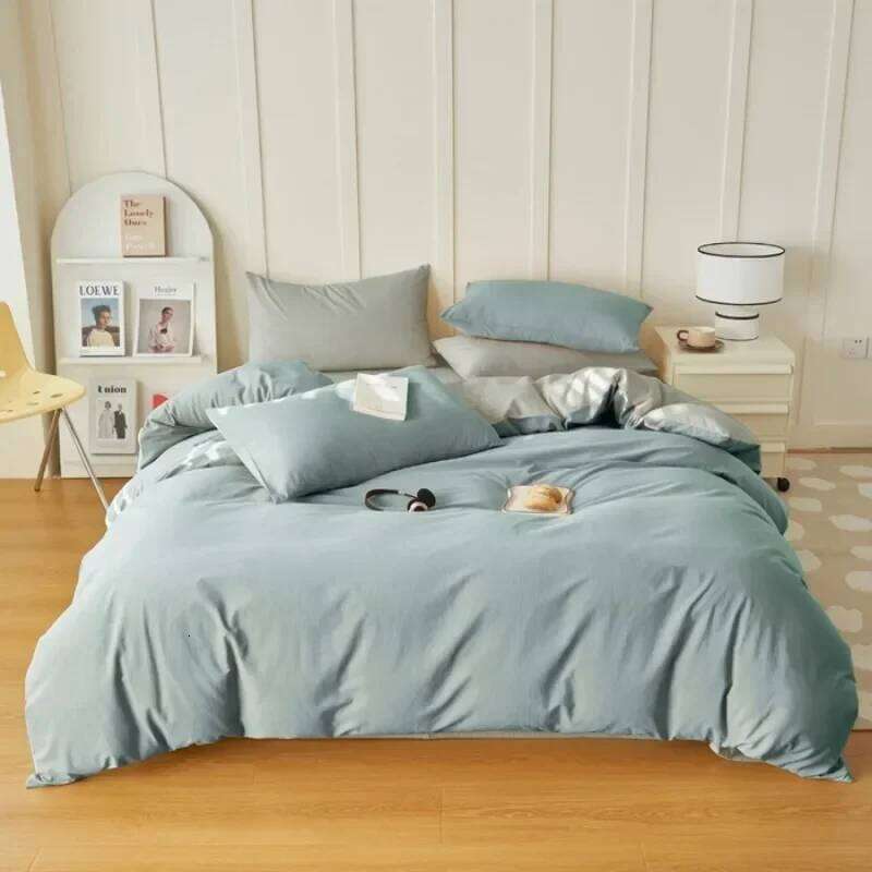 2025 new washed cotton double-spell four-piece set, natural light shooting bed fitted sheet type, household H260312