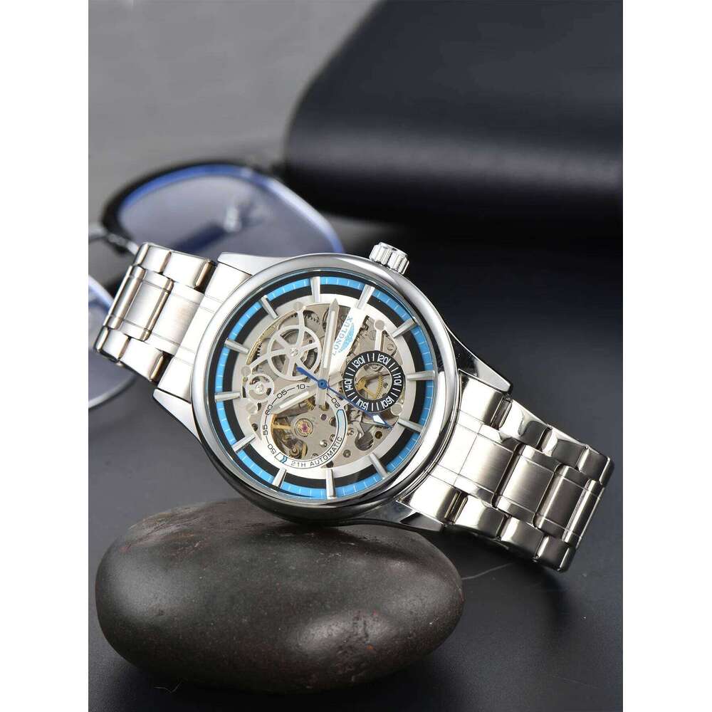 LONGLUX automatic man luxury wholesale mechanical wristwatches stainless steel skeleton waterproof mens watch men gift