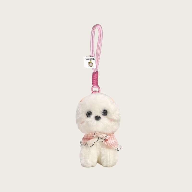 Cute plush Pomeranian puppy backpack charm, small toy bag pendant, cartoon pet dog keychain