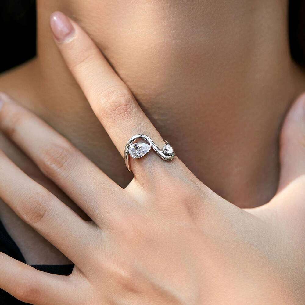 MODIAN Irregular Line Design 925 Sterling Silver High-Fashion Round & Water Drop CZ Finger Rings For Women Fine Jewelry H260312