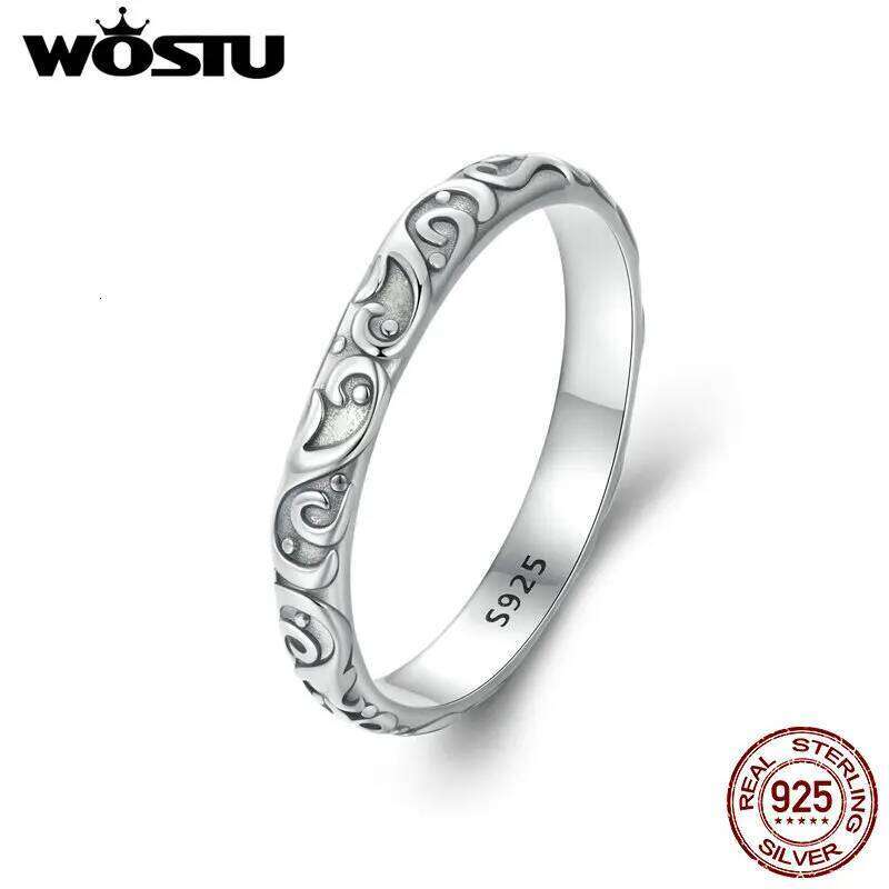 WOSTU 925 Sterling Vintage Pattern for Women Simple Style Silver Retro Ring Fine Jewelry Gift SCR1031 H260312
