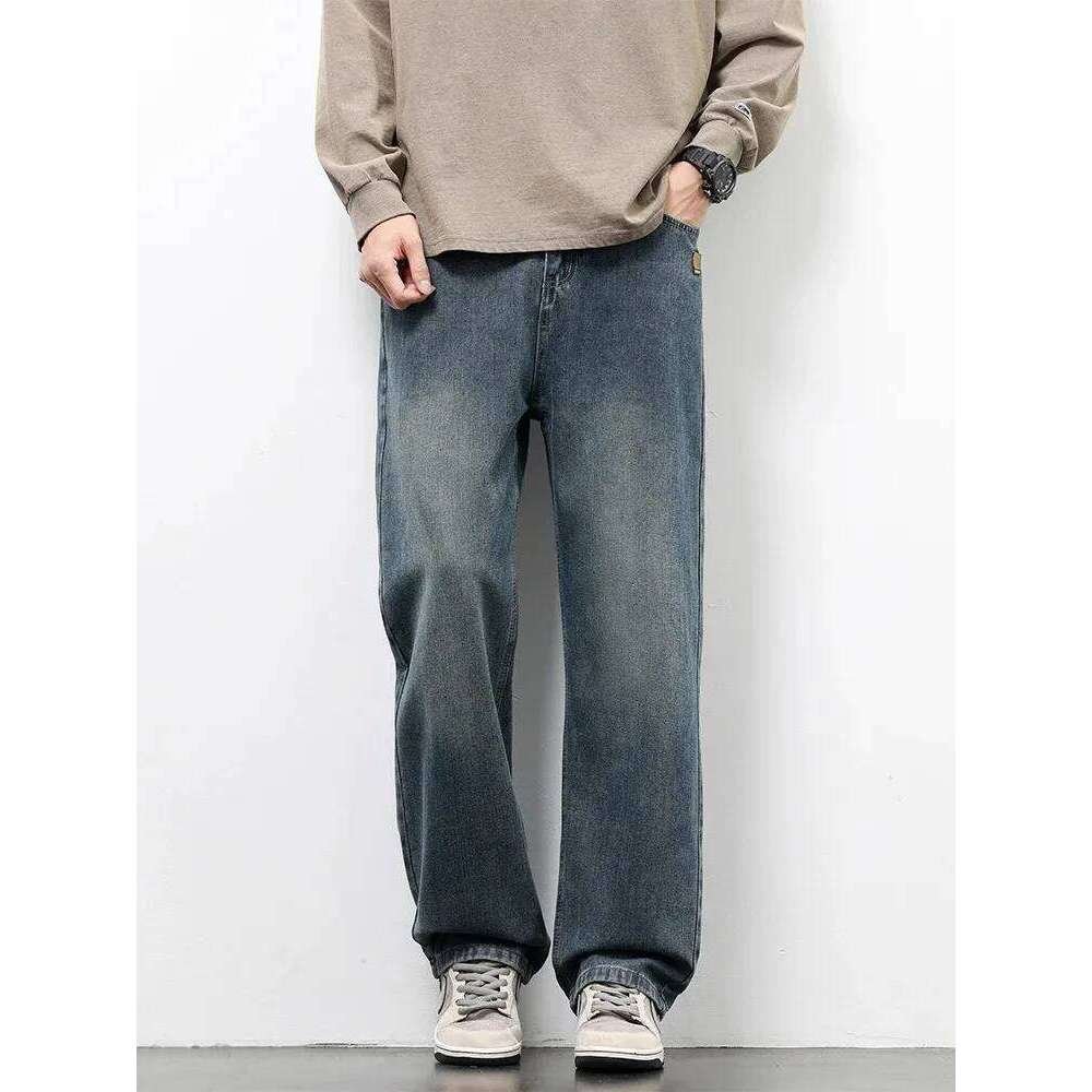 Spring Autumn American Retro Straight Jeans Men Streetwear Korean Fashion Loose Baggy Wide Leg Denim Pants Male Casual Trousers 26Y0312
