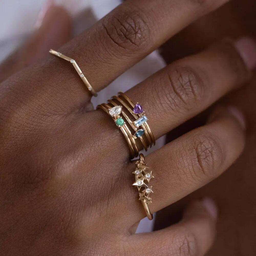 New Stainless Steel Birthstone for December, Colorful Zircon Stone Open Ring Band H260312