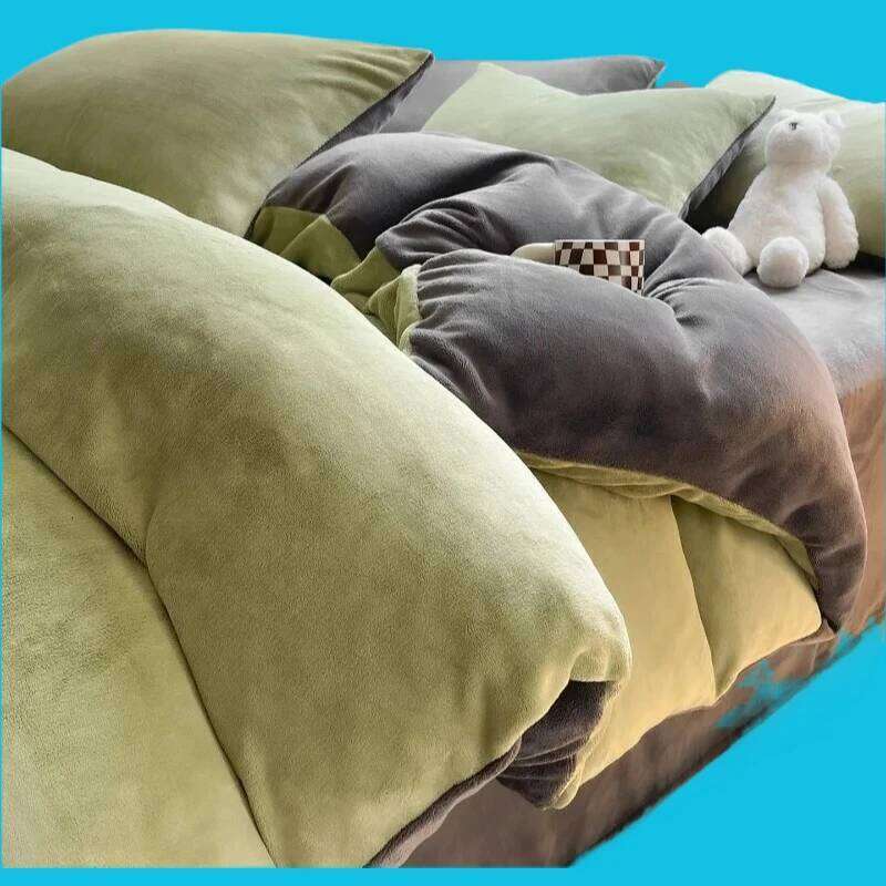 2025 new solid color double parcel milk four-piece winter flange coral fleece quilt cover bed sheet set H260312