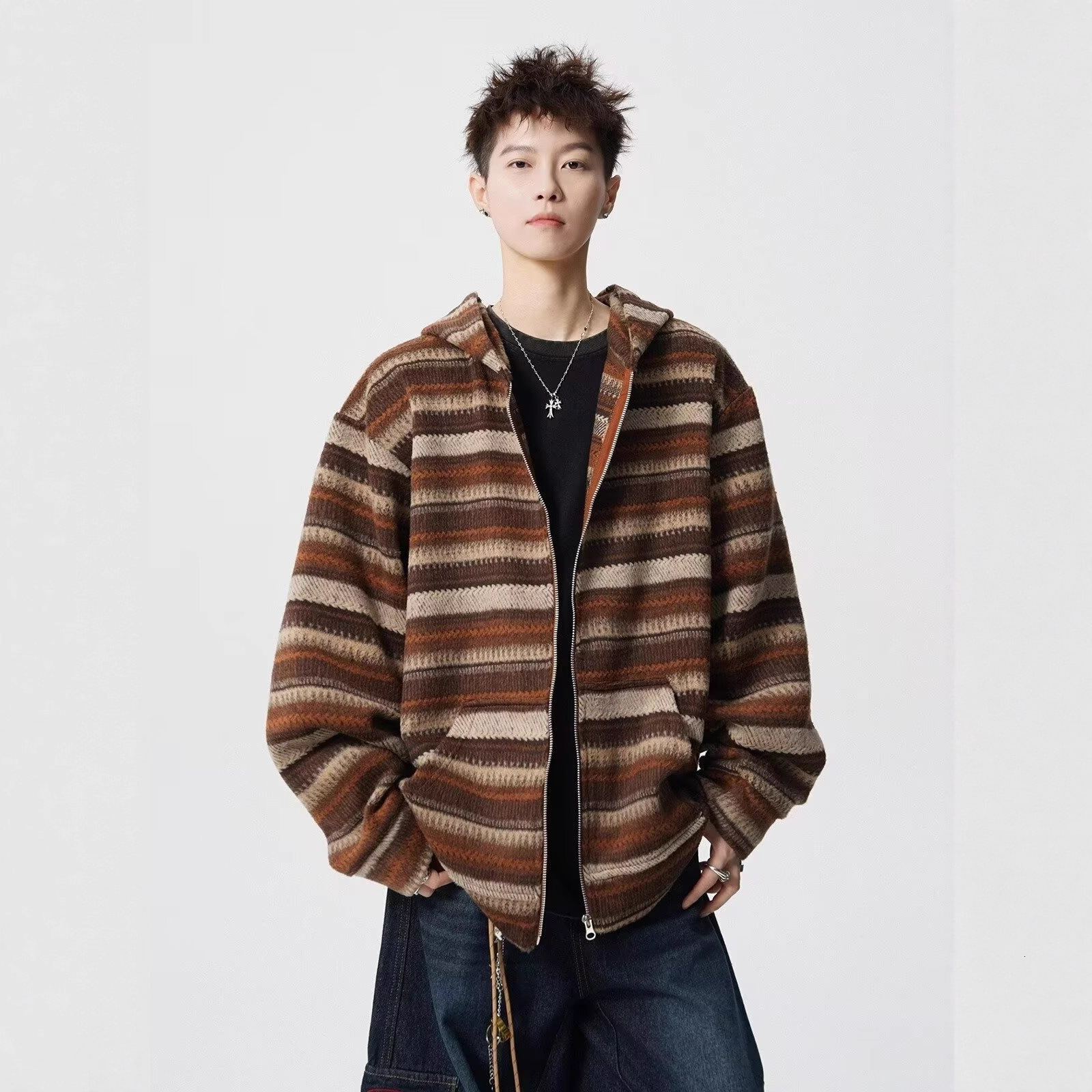 Striped Hooded Sweatshirt Designer Hoodie For Men Autumn Casual Cardigan Cleanfit Couple's Trendy Jacket
