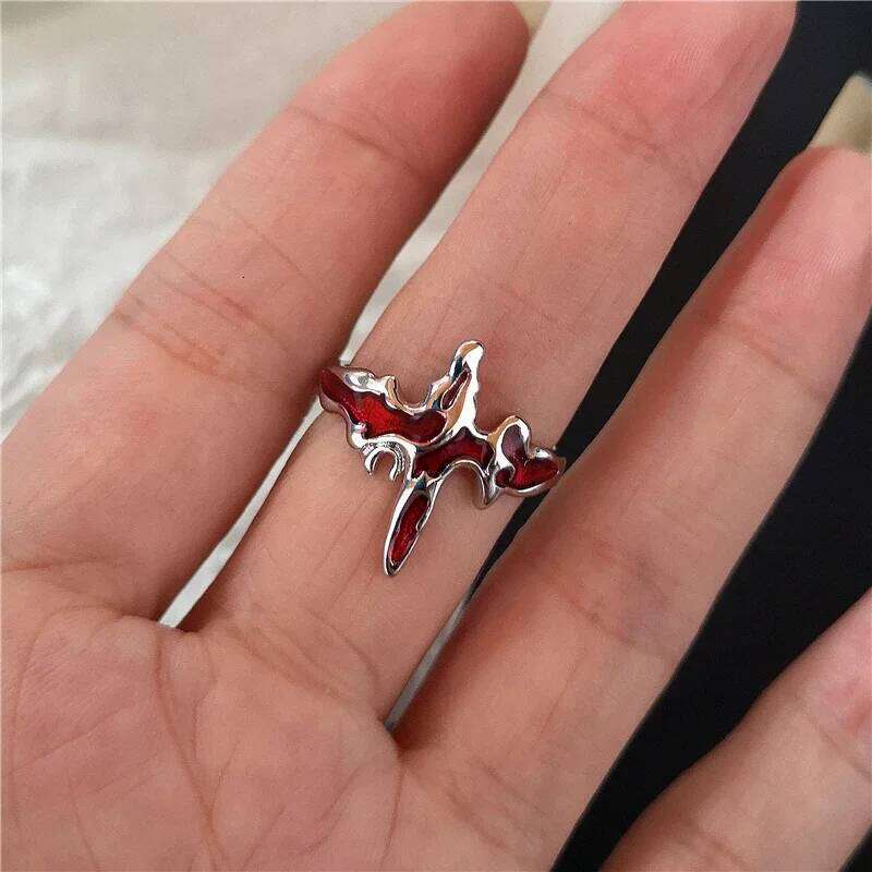 New Adjustable Opening Irregular Red Crystal Glass Heart Aesthetic Rings for Women Gothic Animal Spider Ring Creative Jewelry H260312