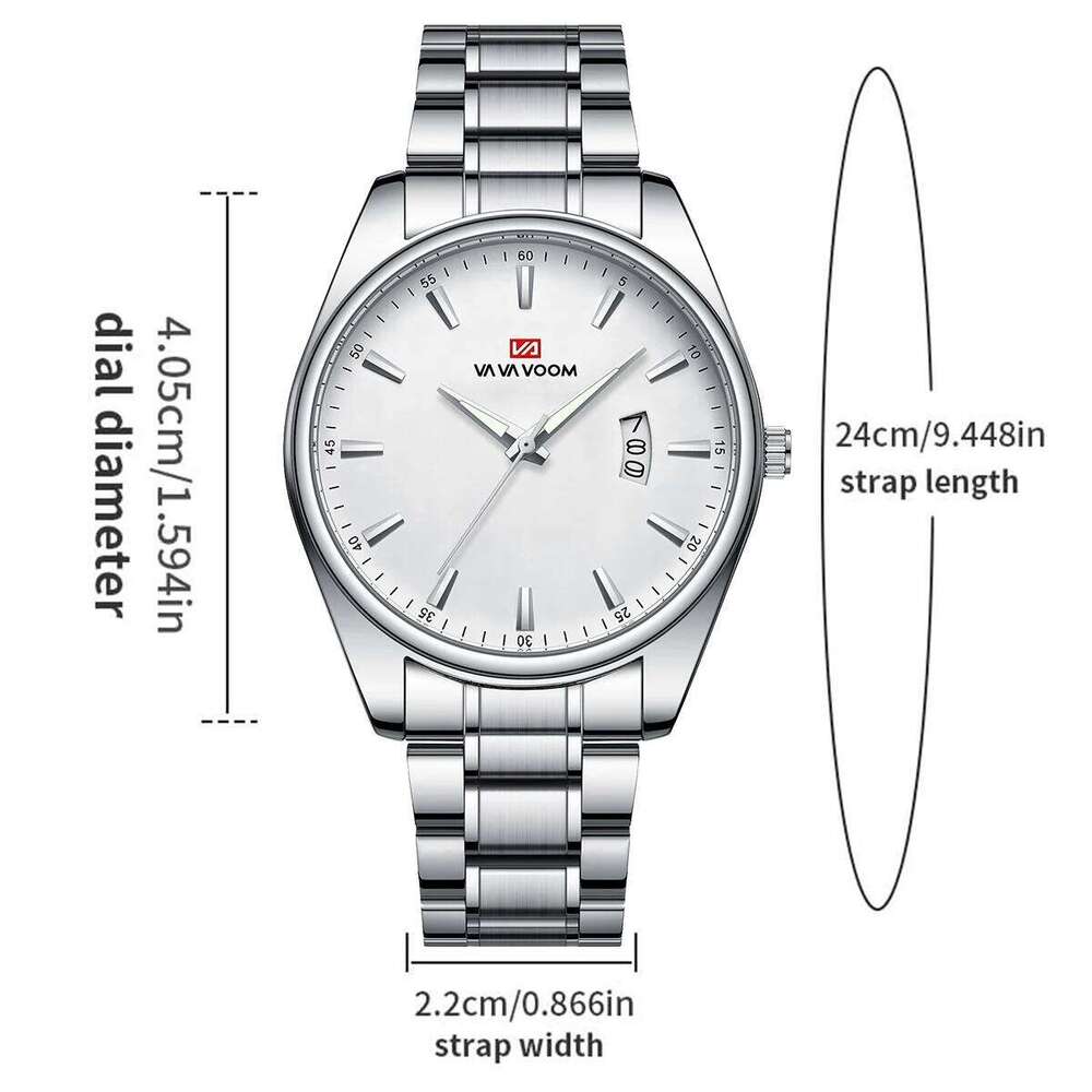 Men Luminous Creative Business Style Classic Silver Stainless Steel Clock Top Brand 3Bar Waterproof Military Sports Watch