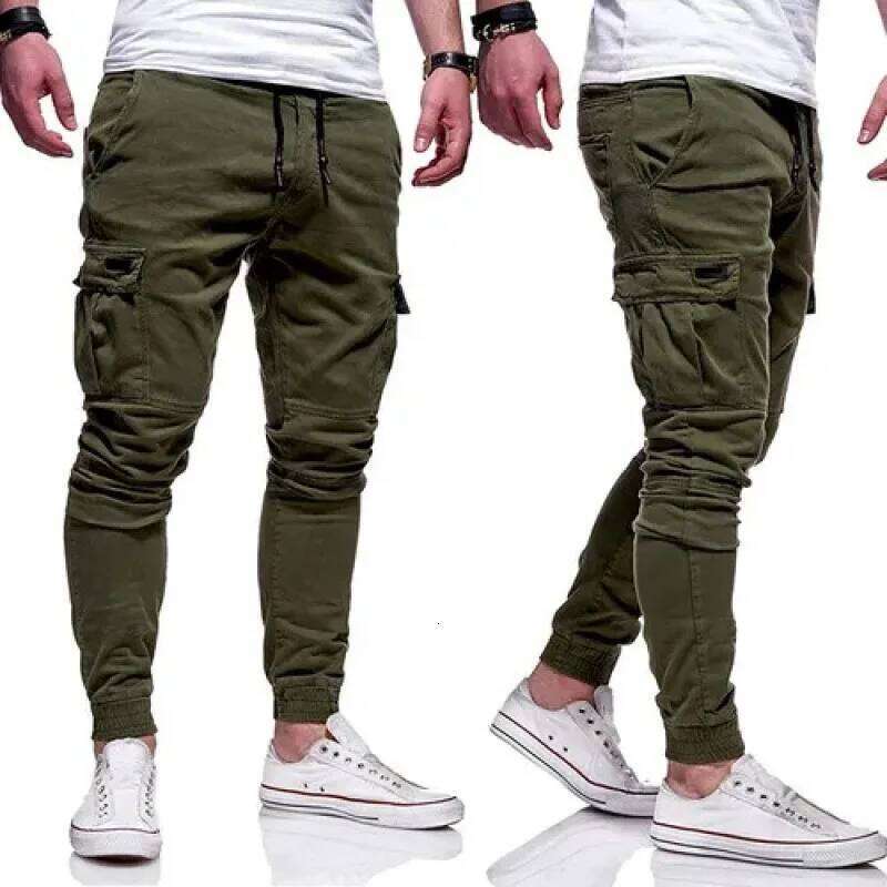 Men's drawstring loose multi pocket pants, spring and autumn outdoor, men's work pants