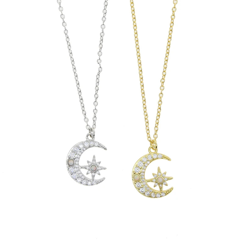 An Elegant Gold Plated Moon Star Necklace Set With Zircon Making It A Fashionable And Exquisite Daily Gift For Women
