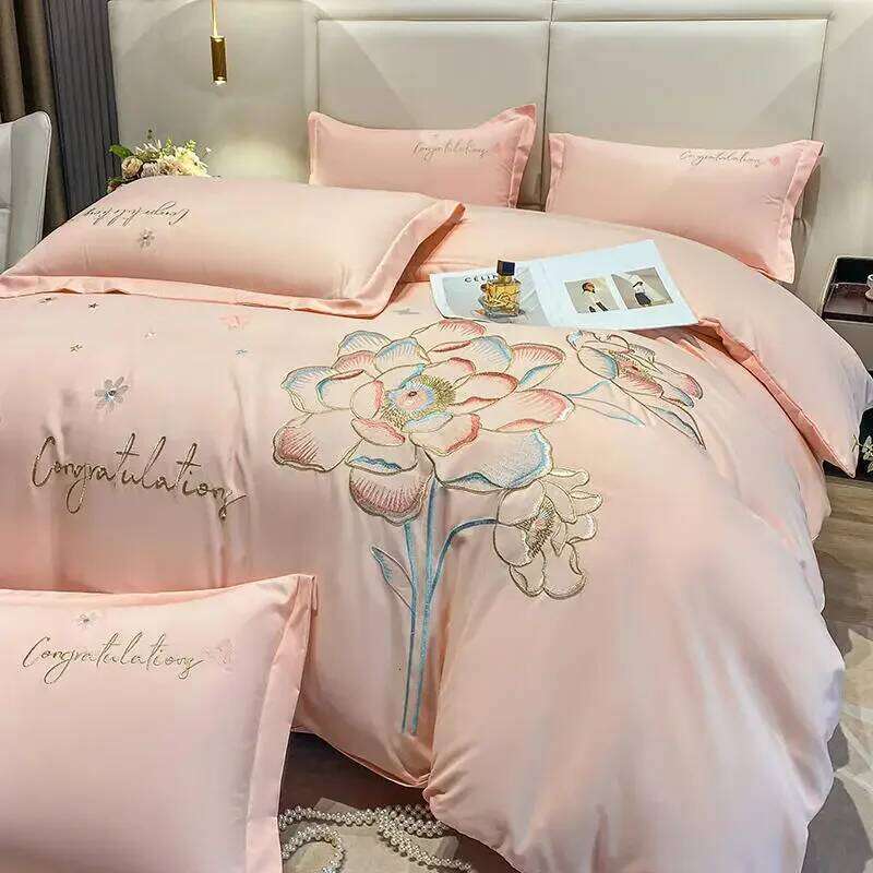 New Class a High Precision Brushed Embroidery Four-Piece Set Pure Cotton Bed Sheet Duvet Cover H260312