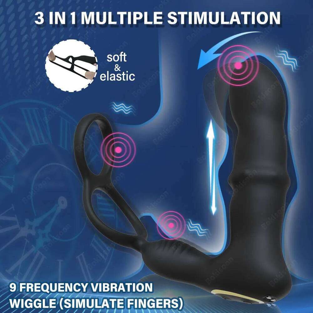 9 Wiggling Vibrating Prostate Massager Vibrator with Penis Ring Beads Telescopic Anal Butt Plug Male Sex Toys for Men Z260312