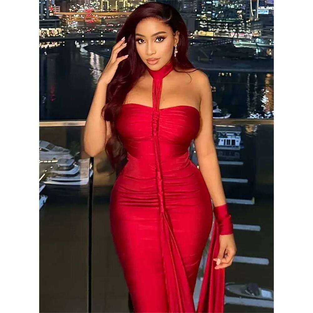 Leosoxs Elegant Halter Maxi Dress Women Backless Skinny Hand Strap Hem Summer Trend Sexy Vacation Birthday Party Vestidos C260312