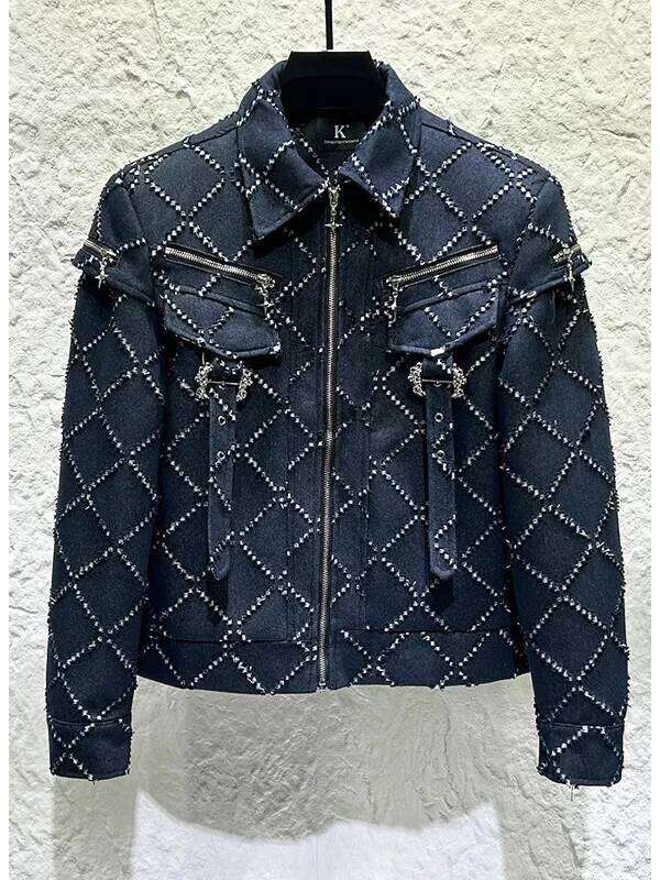 Chic Men 2026 Designer Fashion 2026 Spring New Trendy Lapel Jackets Male Handsome Long Sleeve Multi Zipper Decoration Denim Coats