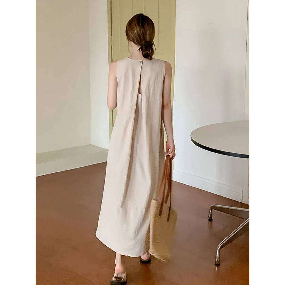 NYFS 2025 Summer New Korea Woman Vestidos Robe Elbise Loose Plus Size Solid Sleeveless Backless Long Dress L-4XL C260312
