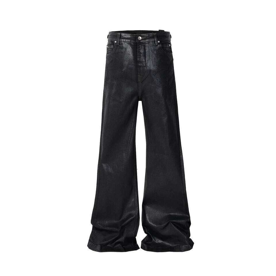 Streetwear Black Wax Leather Strecth Jeans for Men Ropa Hombre Baggy Y2k Flare Pants Oversized Straight Denim Trousers 26Y0312