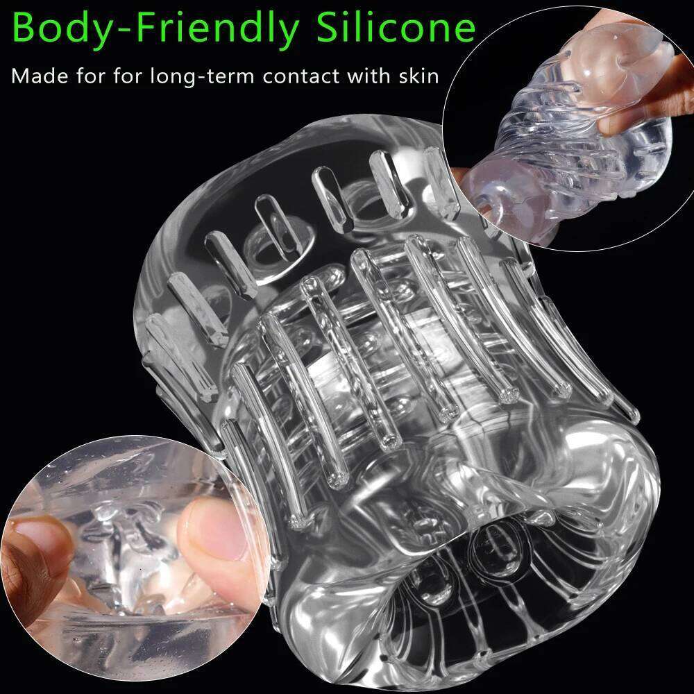 Reusable Masturbator Cup Male Masterburbatar Penis Sleeve Sex Toys Transparent Crystal Vagina Textured Tunnel Pocket Pussy Z260311