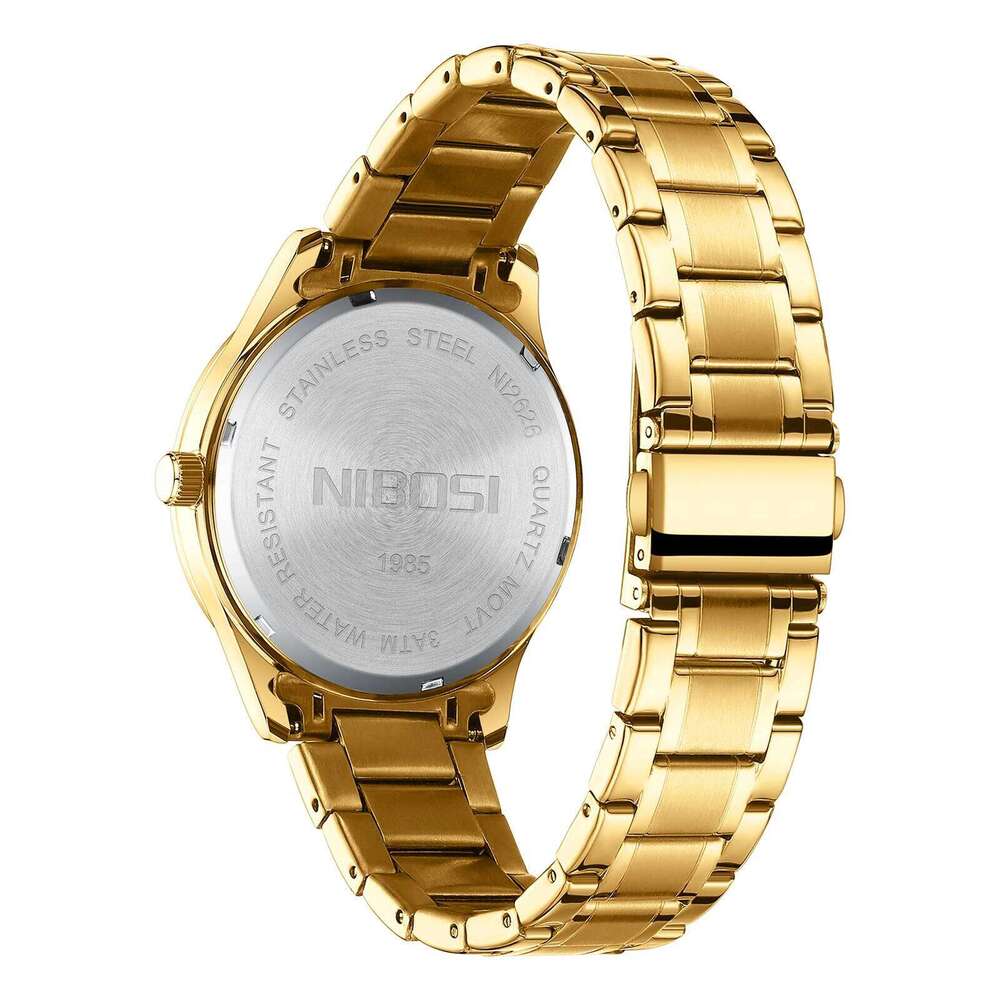 NIBOSI Gold Watches for Men Top Brand Luxury Week Day Display Men's Watch Business Waterproof Stainless Steel Sports Wristwatch