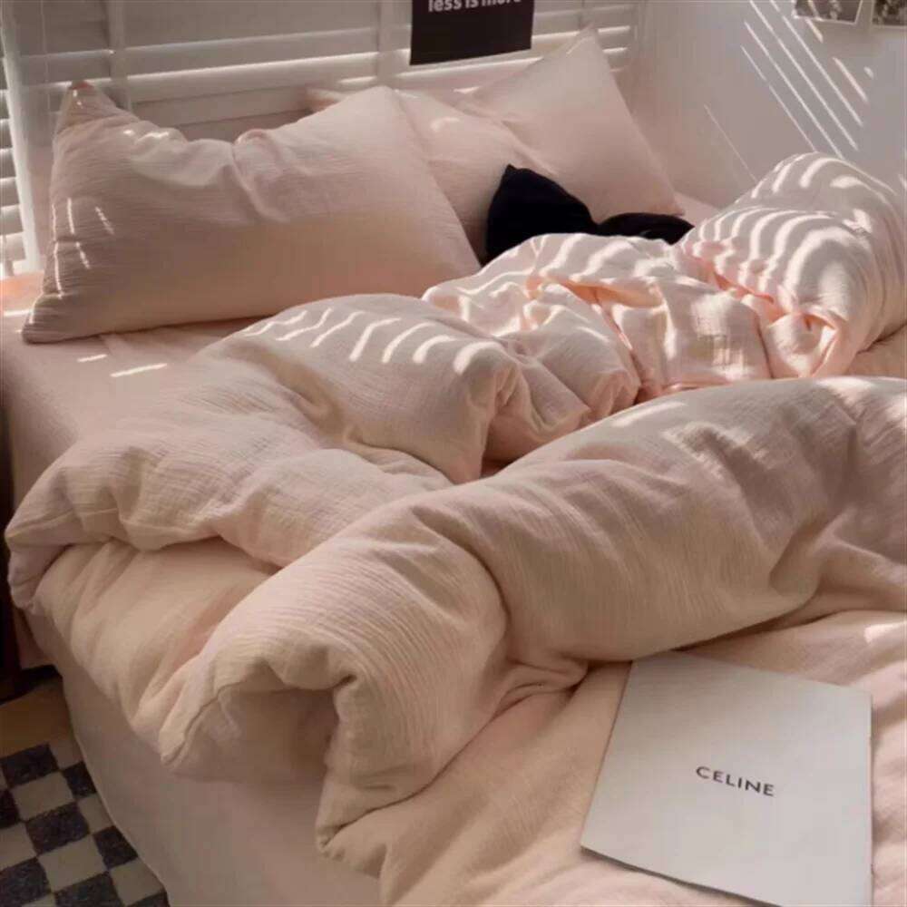 Ins Four of Washed Cotton Striped Duvet Cover Set, Simple Bed Sheets, and a Three Piece Set for Student Dormitories H260312