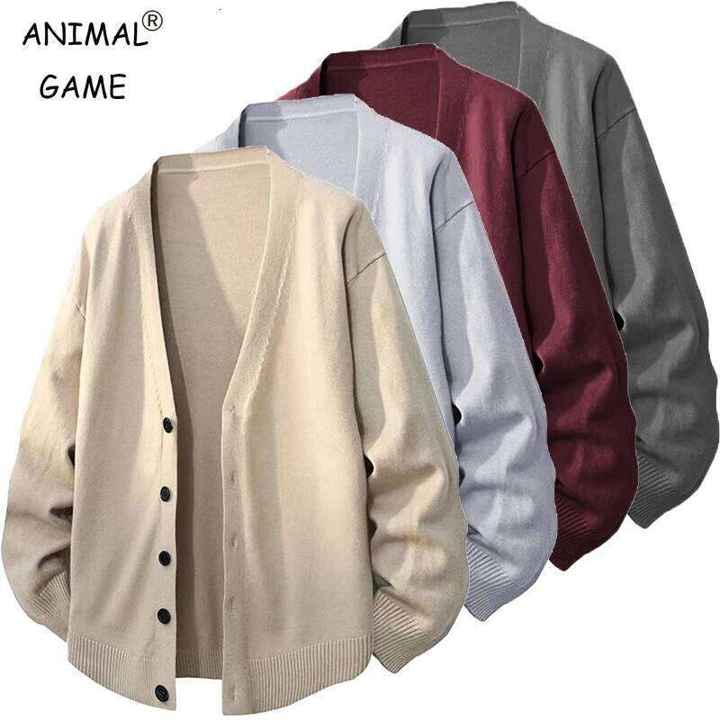Animal Game V Neck Sweaters Casual Button Men's Cold Blouse Knitwear Outdoor Knit Long Cardigan Men Streetwear