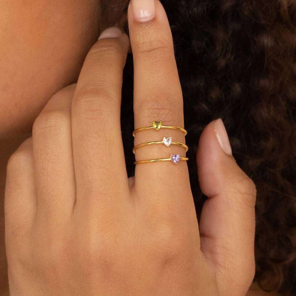 Zircon Rings For Women Gold Color Adjustable Stainless Steel Birthstone Heart Ring Wedding Jewelry Gift BFF H260312