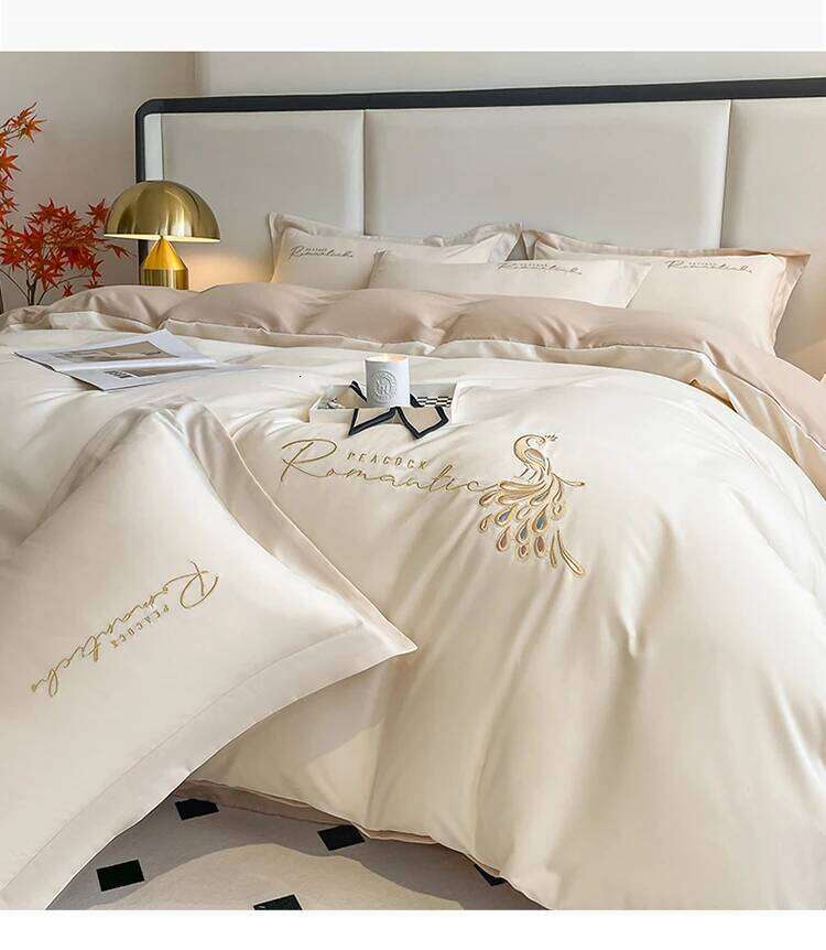 Simple Embroidery Washed Cotton Four-piece of High-grade Atmospheric Duvet Cover Pillowcase Bed Sheet Fitted Bedding Set H260312