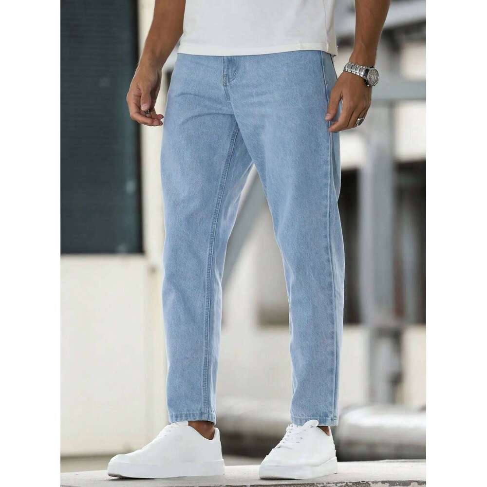 Solid color men's casual jeans, comfortable and breathable for a premium look.