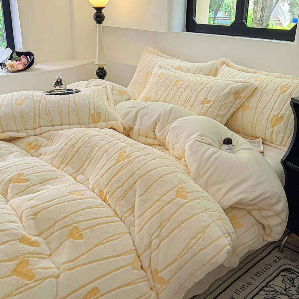 Thicken Milk Velvet Bedding Set Winter Warm Jacquard Quilt Cover Pillowcase Bed Linen Comfortable Soft Home Four Piece Sets H260312