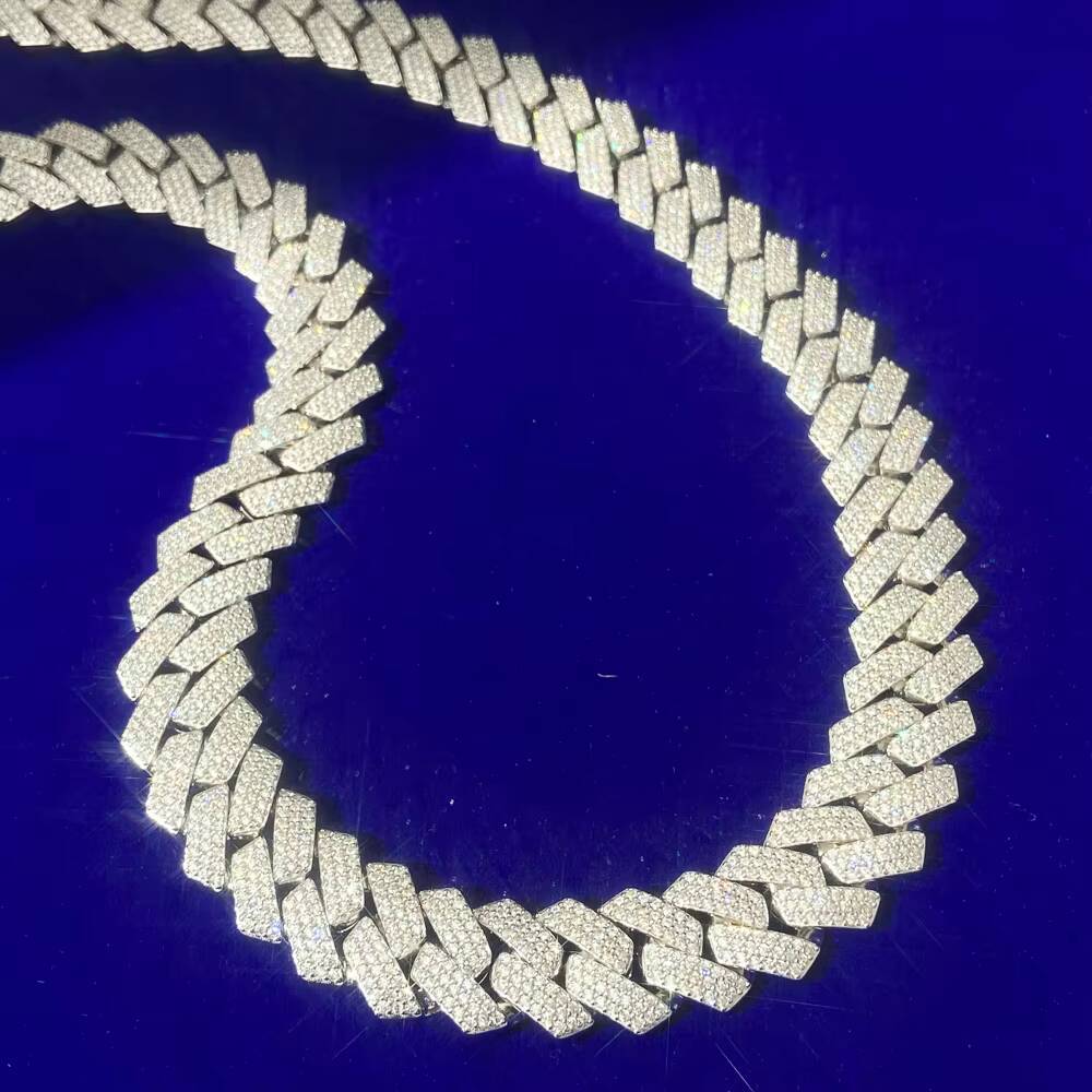 Hip Hop Jewelry 2 Rows 12mm Gold Plated Ice Out Vvs Moissanite Diamond 925 Sterling Silver Cuban Link Chain Necklace