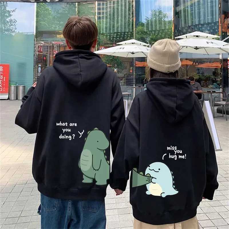 Autumn And Winter Cute Rock Dinosaur Fashion Print Mens Casual Harajuku Y2k Cartoon Couple Hoodie As a Gift for Couples M260312